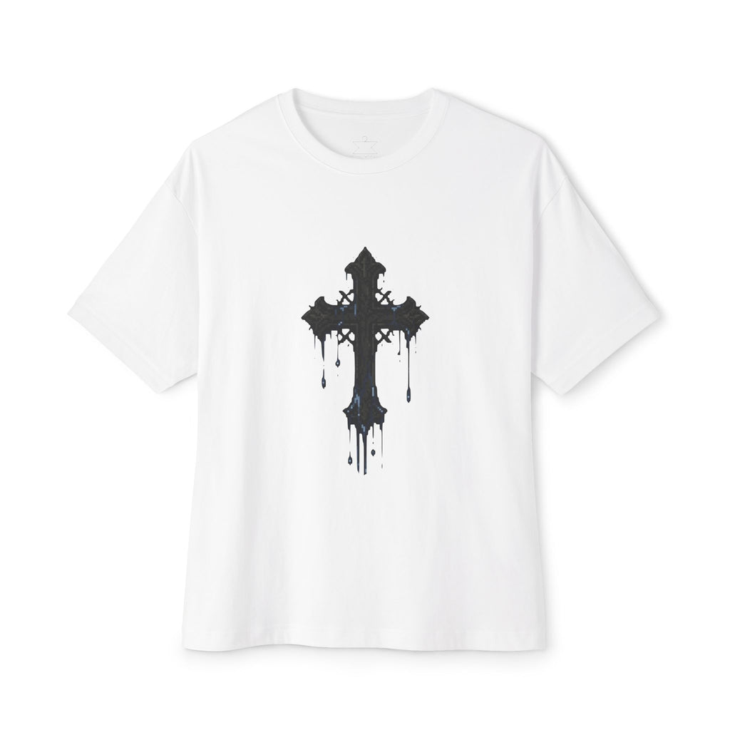 Graphic Tee — Dripping Cross Front & "Viewing This Image Is A Crime" Renaissance Back