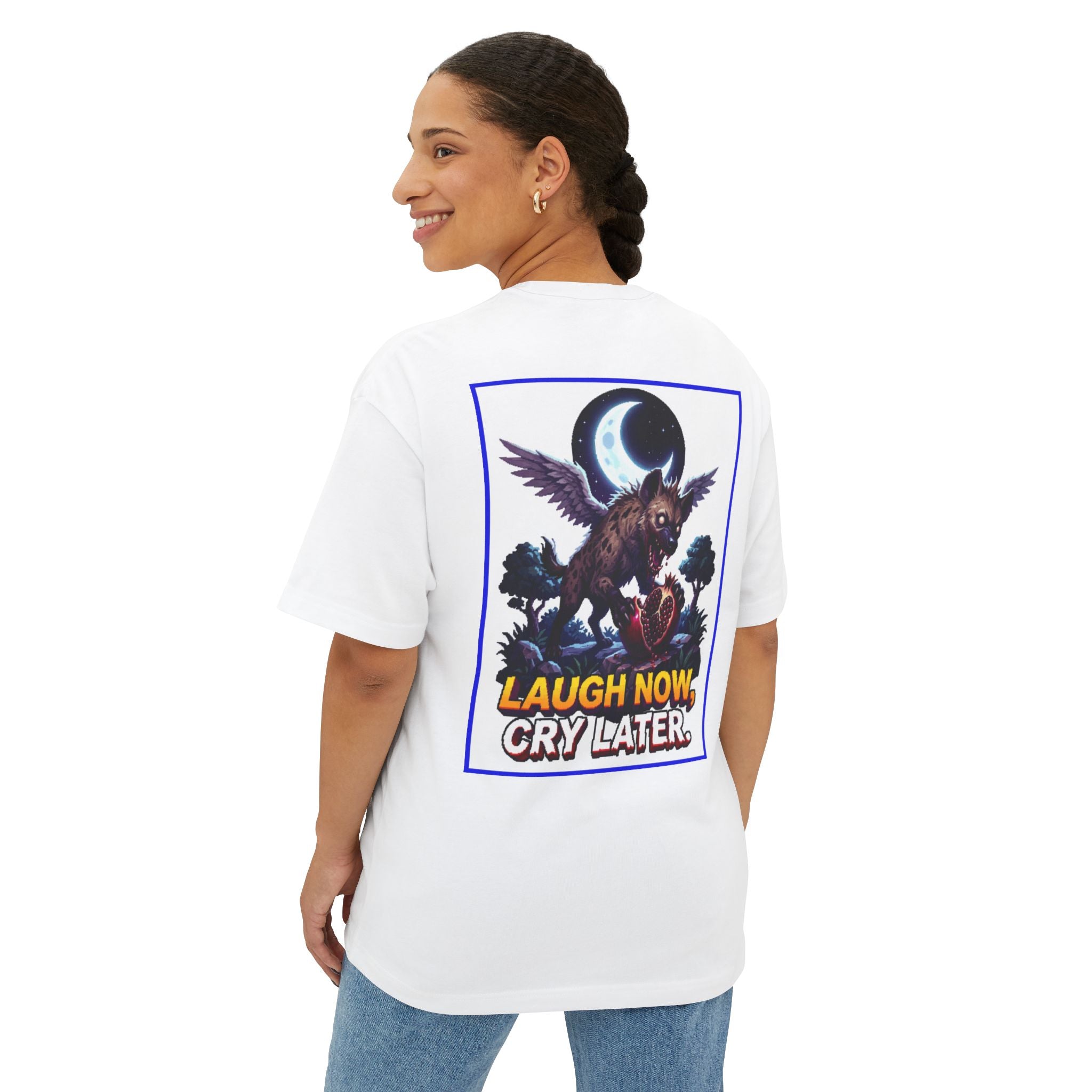 Skull & Burger Graphic Tee — "Calories: Infinite" / "Laugh Now, Cry Later" Oversized Boxy T-Shirt