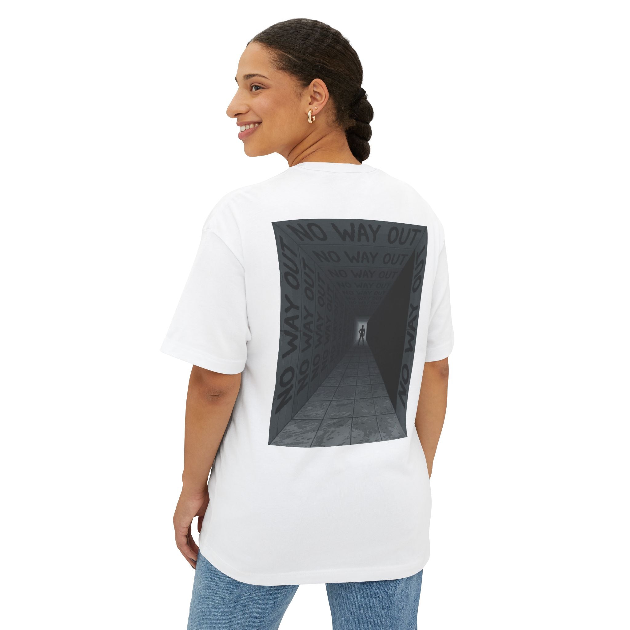 Boxy Tee — Surreal Portal Graphic Front & "No Way Out" Back