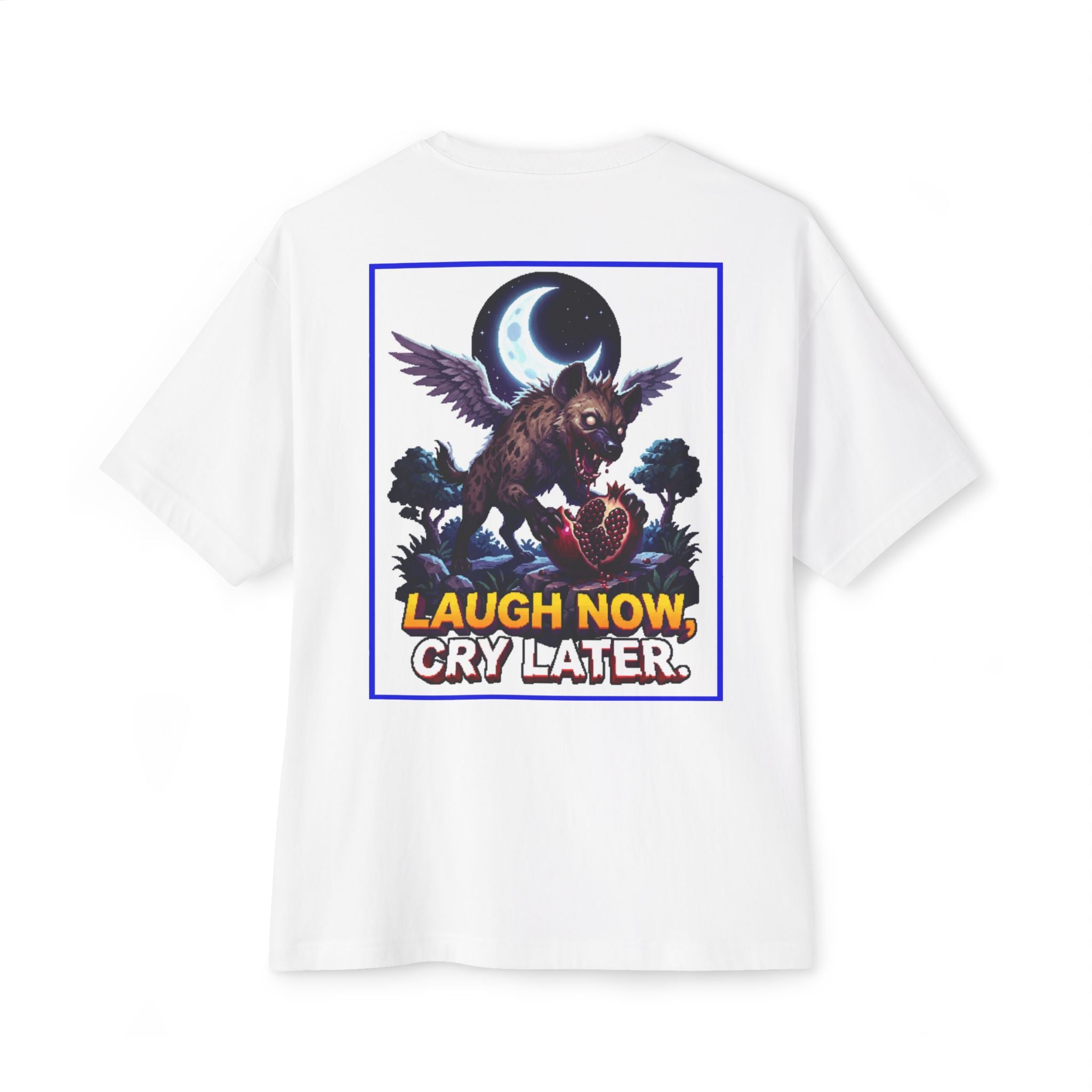 Skull & Burger Graphic Tee — "Calories: Infinite" / "Laugh Now, Cry Later" Oversized Boxy T-Shirt