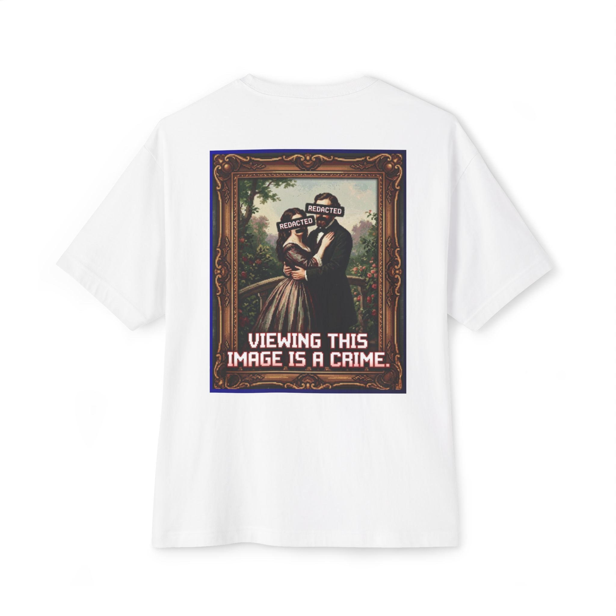 Graphic Tee — Dripping Cross Front & "Viewing This Image Is A Crime" Renaissance Back