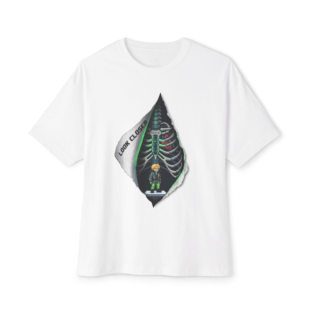 X-ray Ribcage Peeking Skeleton Tee | Industrial 3D Letter M Back