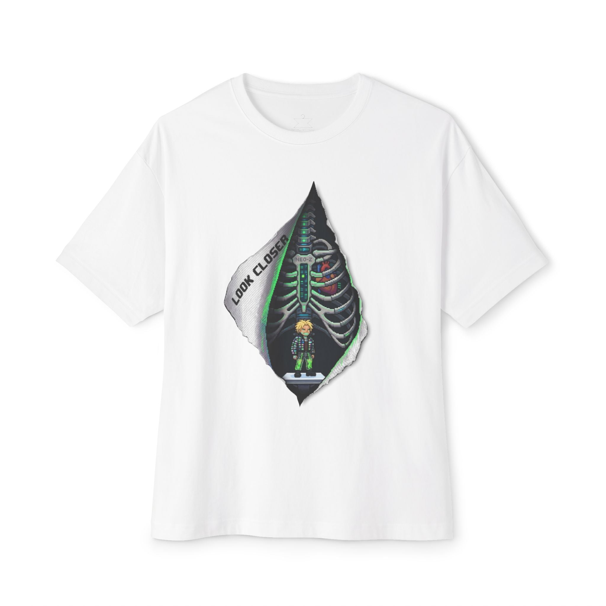 X-ray Ribcage Peeking Skeleton Tee | Industrial 3D Letter M Back