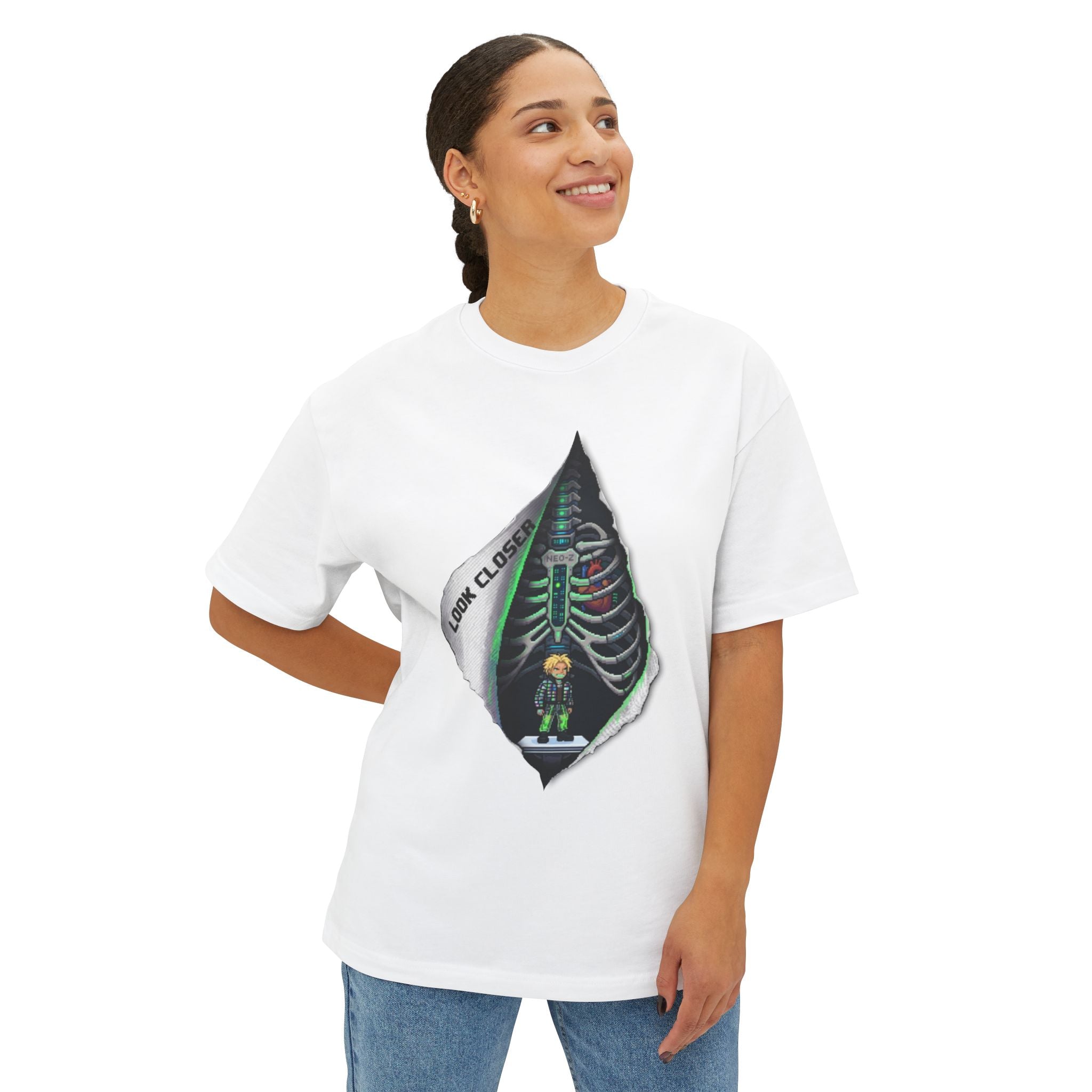 X-ray Ribcage Peeking Skeleton Tee | Industrial 3D Letter M Back