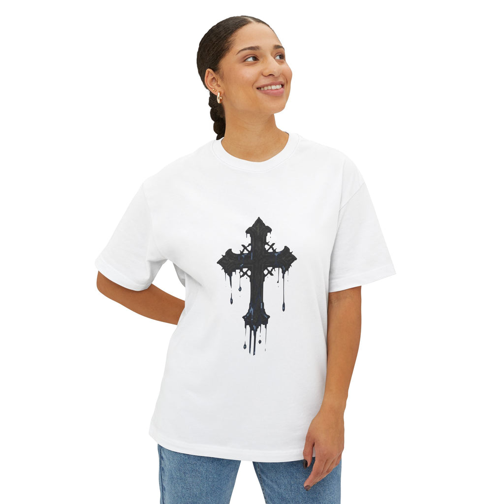 Graphic Tee — Dripping Cross Front & "Viewing This Image Is A Crime" Renaissance Back